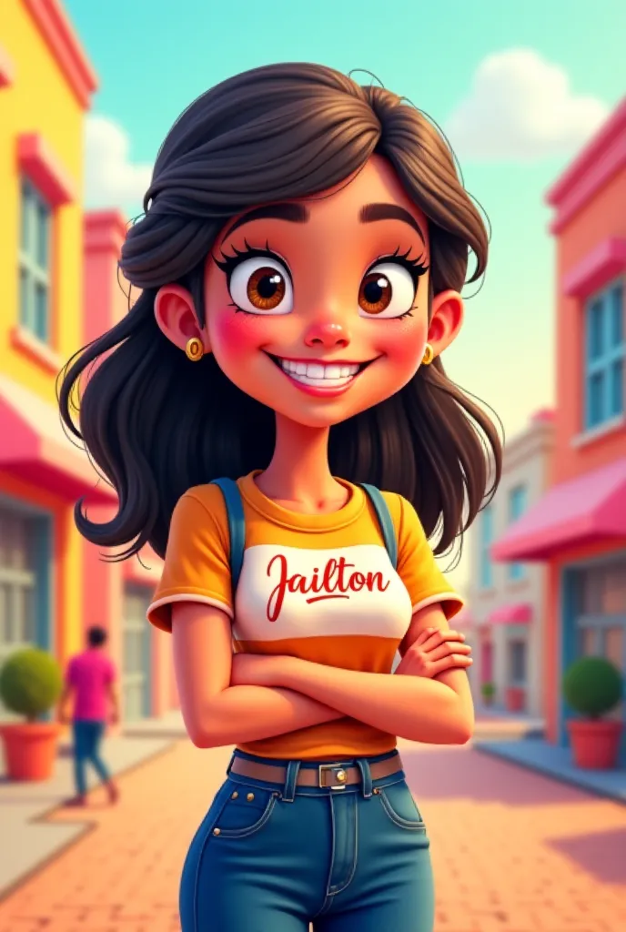 Create a female cartoon with the name Jailton on the blouse