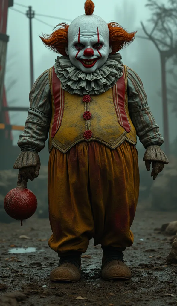 Fred, the serial killer clown, is standing in the middle of a ruined amusement park. His body is sturdy and plump, but his presence is threatening. His face is covered in badly done and worn out corroded clown makeup, with a grotesquely painted smile that ...