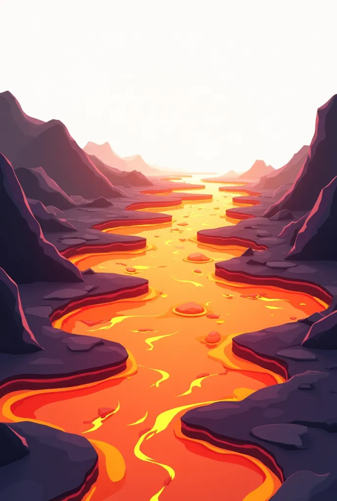 A fully 2D illustration of a lava floor, designed in a square format. The lava should have a smooth, flowing appearance with bright orange and red tones, using flat, solid colors to depict the molten rock. There should be subtle textures or patterns to sug...