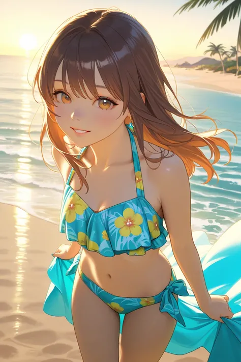 1 girl, beach, Swimsuit, tropical, masterpiece,best quality,highly detailed,high quality,high resolution,8K,realistic.