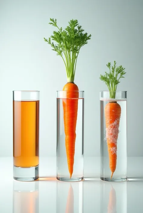 Can you give me a picture of what happens when you put a carrot in fresh water, salt and open air 