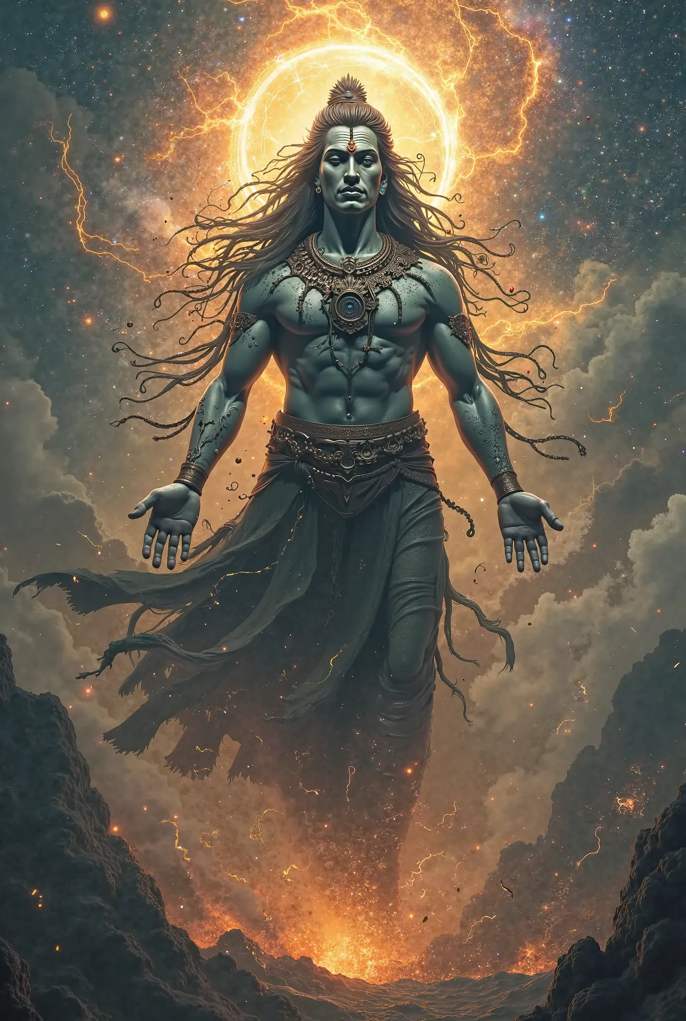 Grey lord shiva doing a cosmic dance 