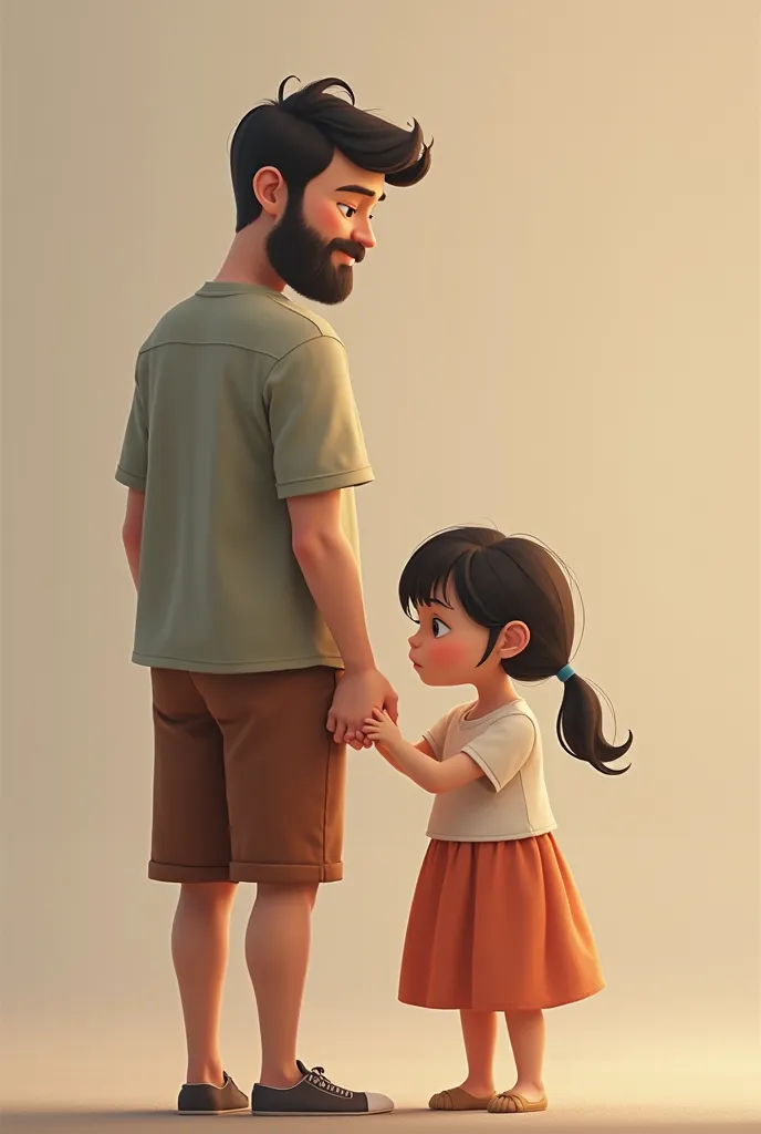 a man holding his daughter's hand both standing facing forward in full body