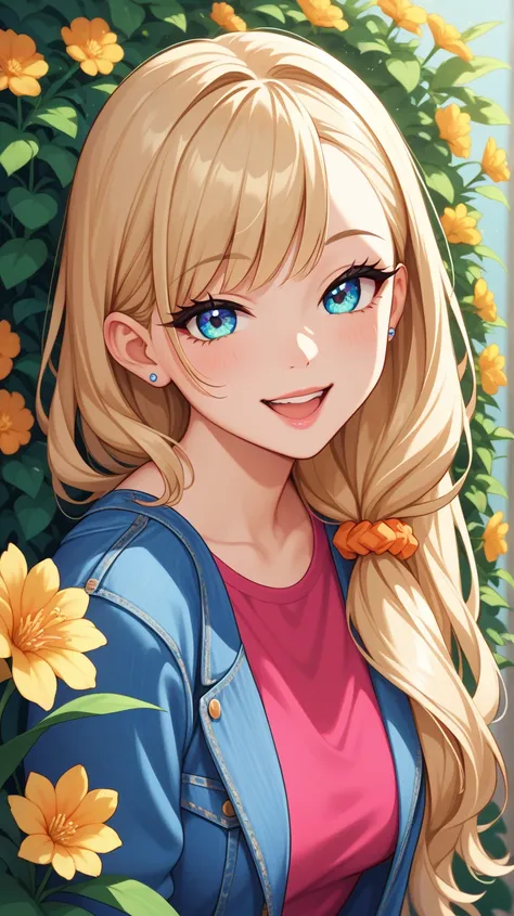 A discreet and casual image of an adult brunnet hair American woman in comic book style, smiling and appearing happy. She is dressed in casual and tasteful clothing, such as a blouse and jeans, with an aaproachable and friendly appearance. The background i...