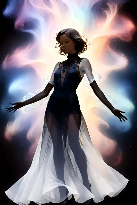 (in style of John Bauer:0.8),(in style of Nick Veasey:1.5),
1girl,(black silhouette body:1.2),dress(translucent arms,it was as if there was a nebula swirling in arms,nebula's glowing arms:1.8),black_background,character cutout,red eyes,
BREAK
Detailed,(dar...