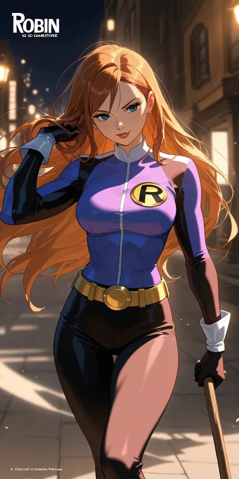 Female Dc character robin wearing robin costume 