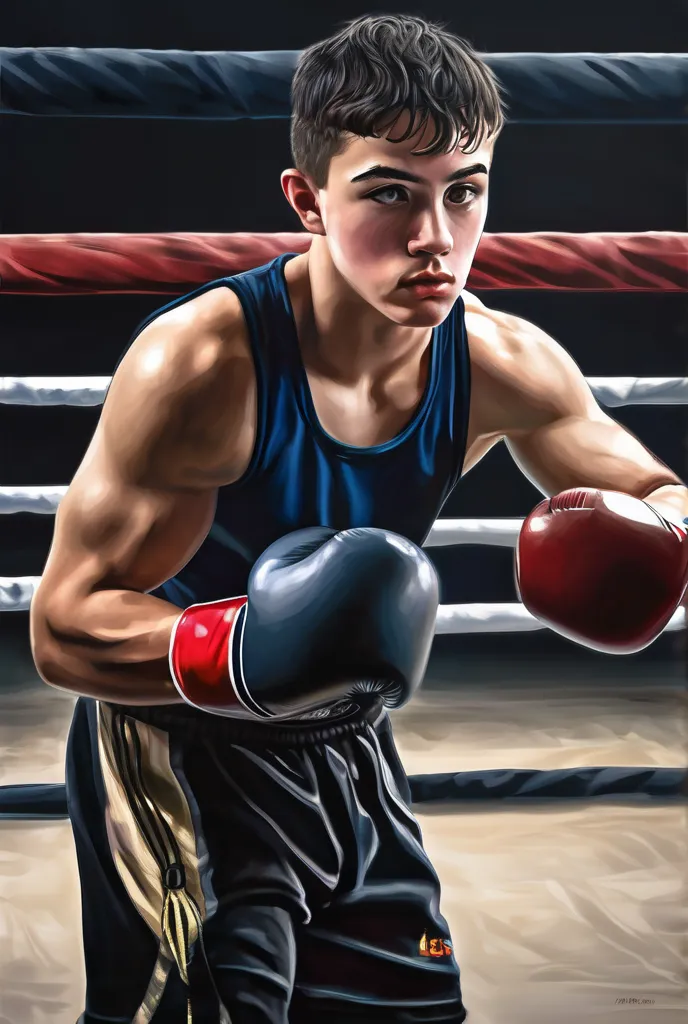 Portrait of a 17-year-old male ager from Kosovo with short black hair, white skin and brown eyes with an athletic physique is a professional boxer 