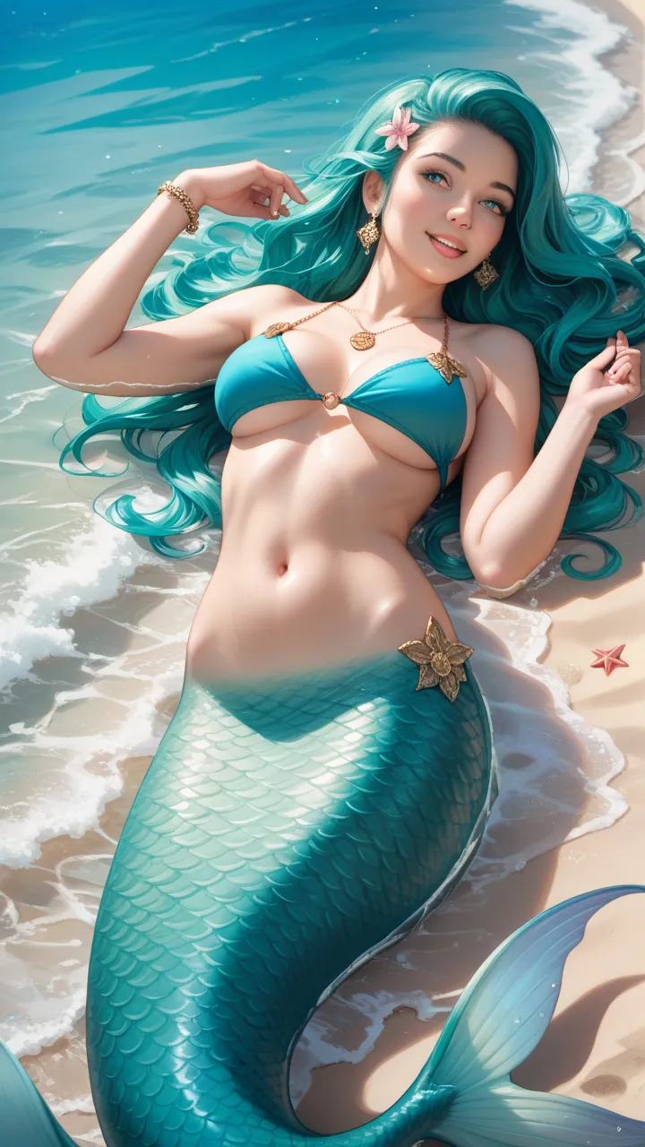 mermaid sexy  🧜‍♀️  hinata female lying on sand