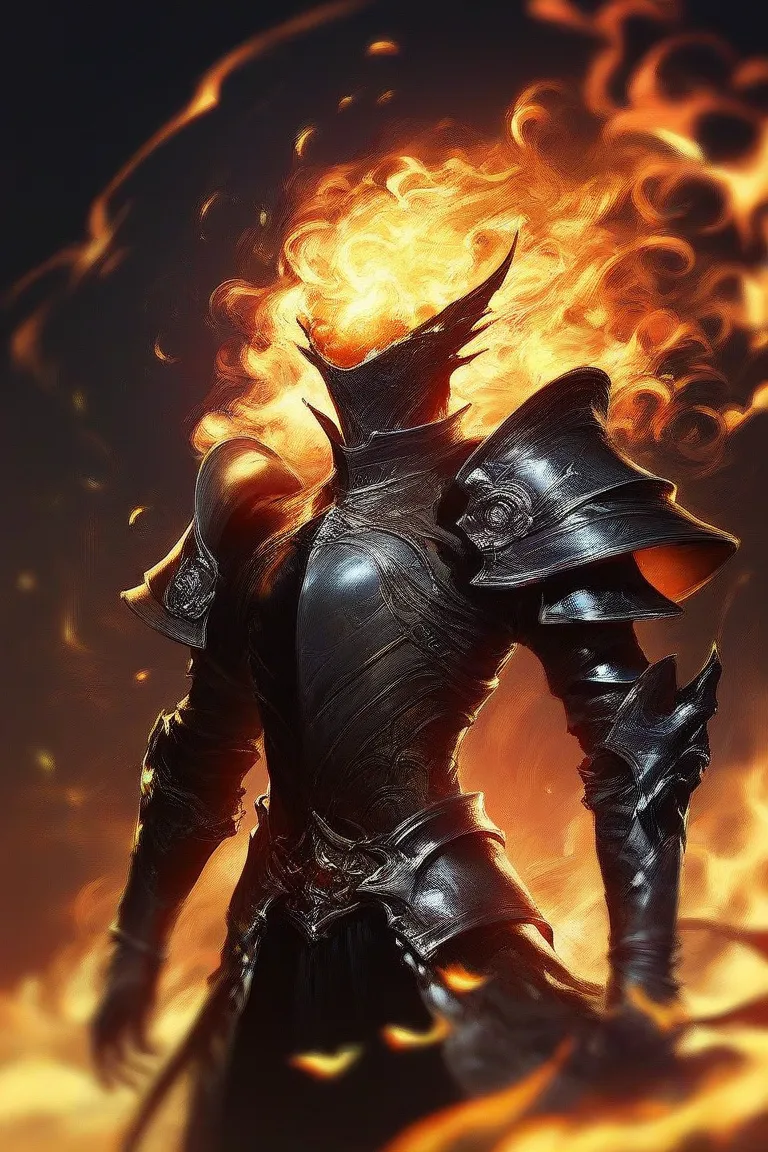 1boy, armor
 fr3nz1ed, flame, embers, fire, black void, score_9, score_8_up, score_7_up, intricate details, rating_safe, fantasy setting,
depth of field, detailed background,
ral-chrosc-clr,
expessiveH,
