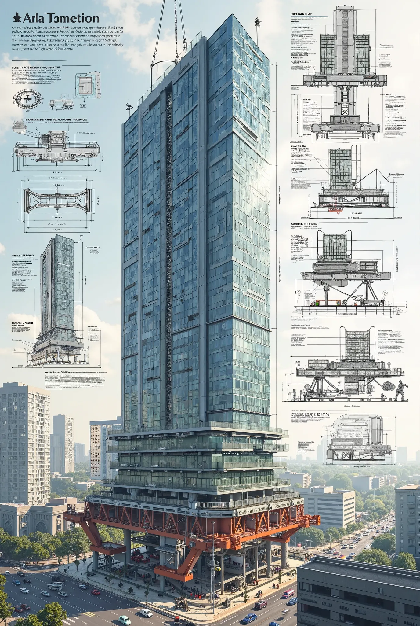 A graphic representation of what the mechanism was used to move the Cudecom building and