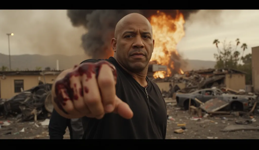 The Final Words – A Powerful Conclusion

Prompt:
"Smoke and fire in the background, Vin Diesel stands victorious but wounded. His knuckles are bloodied, his clothes torn, yet his spirit unbroken. He looks at the camera and delivers his final line: ‘We’ve m...