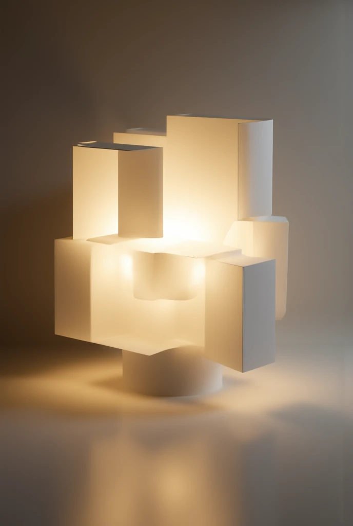 I want to create a lamp that looks like an abstract sculpture, cubist and modern, Don't complicate it,  Keep it simple , I am looking for a geometric style, of intersections of 'planes' (squares) that when turned on make interesting figures on the walls it...