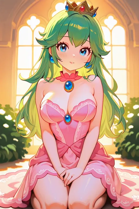 princess Peach , kneeling ,  touching each other's breasts 