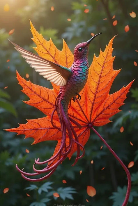 Maple leaf and hummingbird