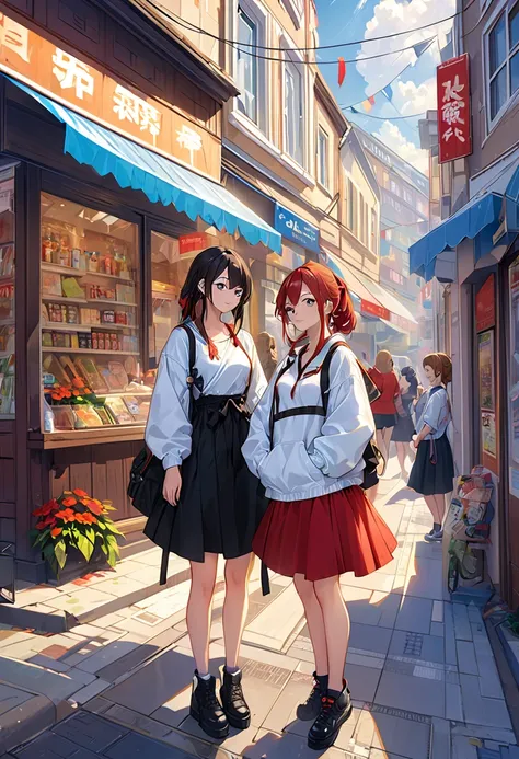 Highest quality, detailed background,  girls on the left, ,EUR_street,  random_wear,