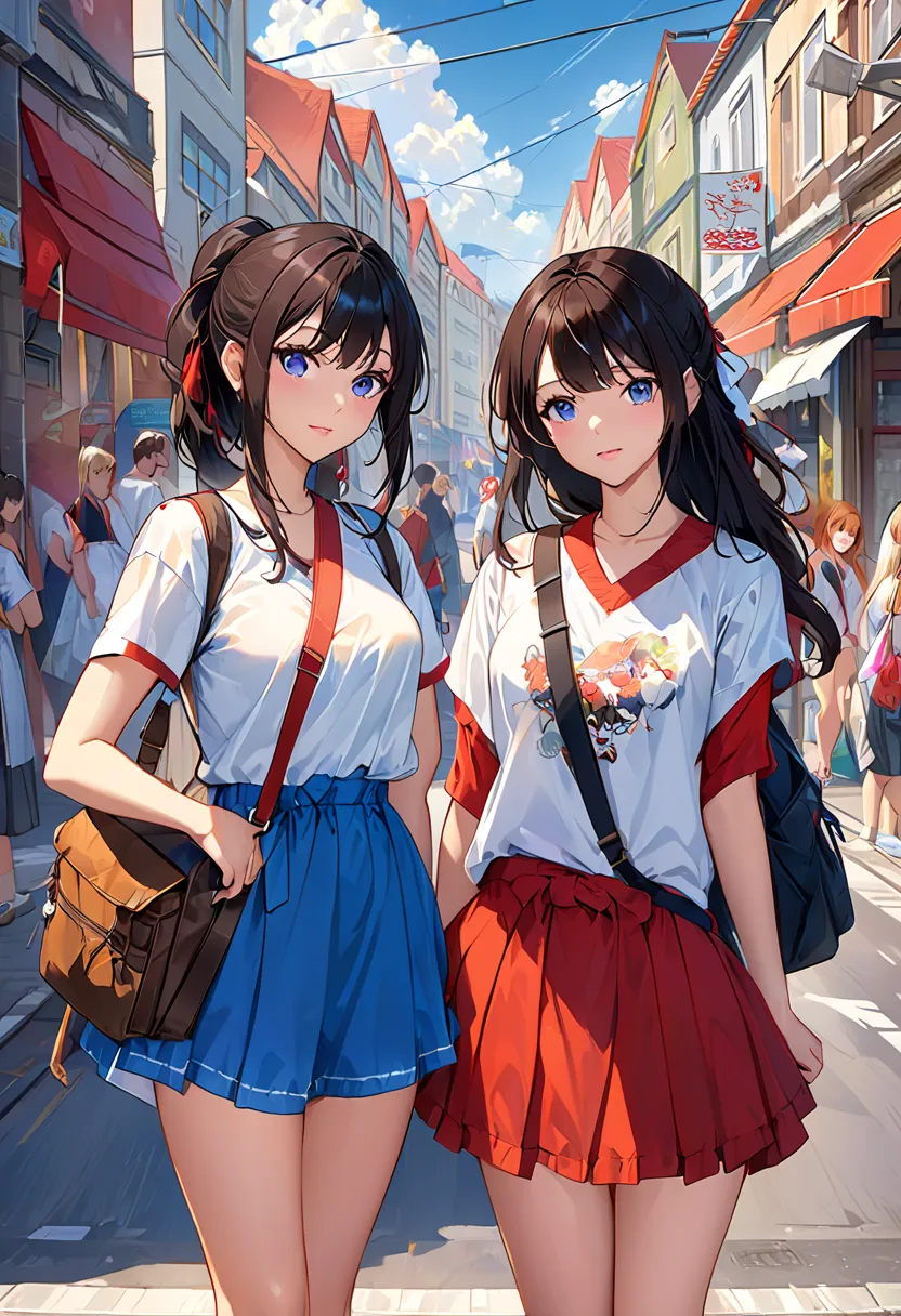 Highest quality, detailed background,  girls on the left, ,EUR_street,  random_wear,