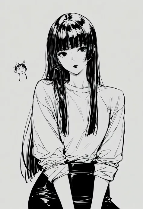 score_9, score_8_up, score_7_up, score_6_up, score_5_up, score_4_up, BREAKsketch, shinji_chibana_artstyle, traditional pencil style, pencil drawing, monochrome, detailed background, detailed background, Asian, white shirt, black skirt, rolled up sleeves, s...