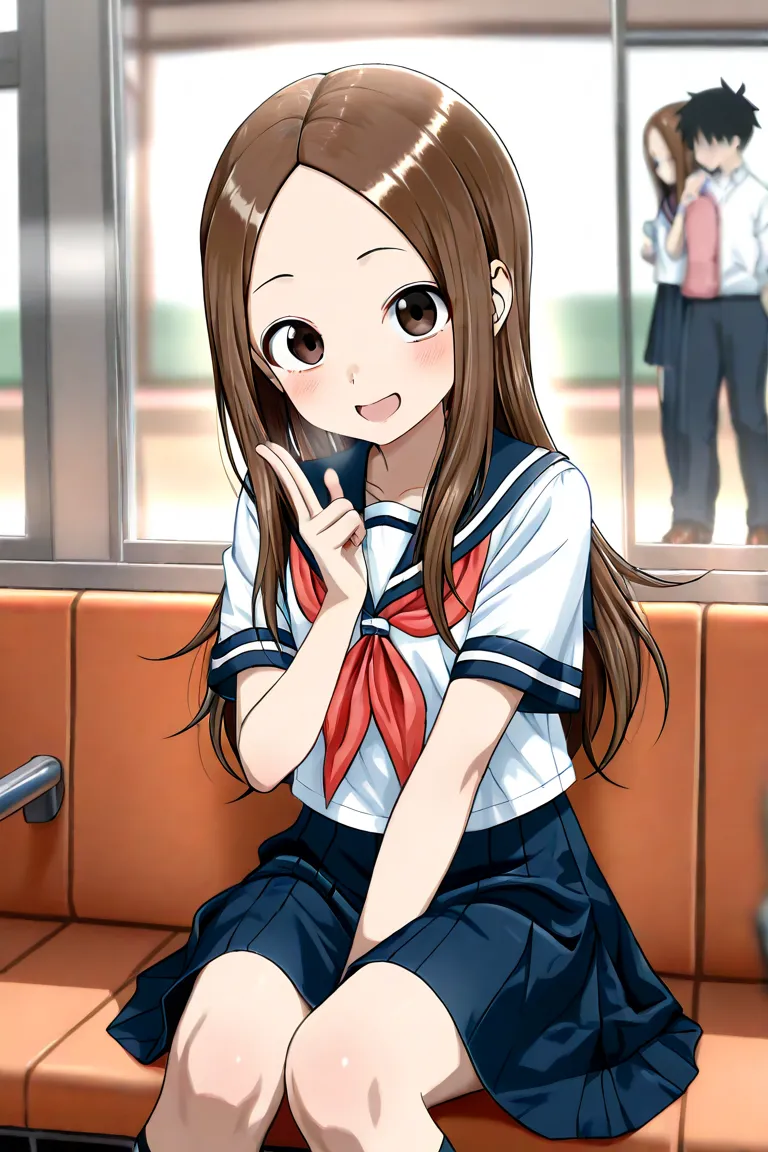 Takagi-san ,  sitting ,  to wear her uniform