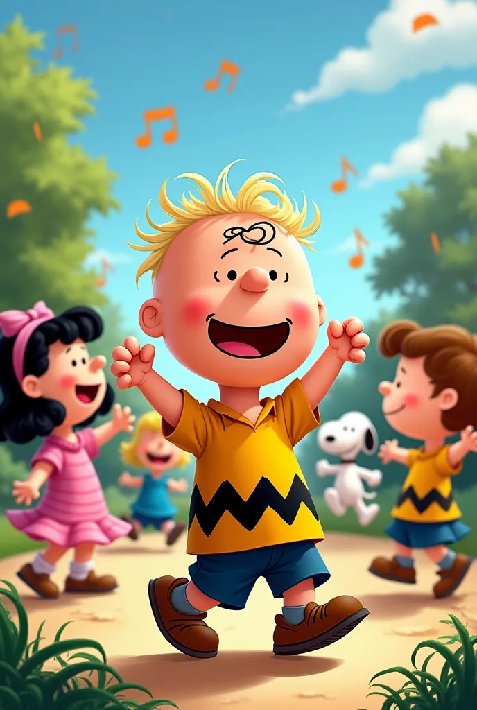 image of Charlie Brown and his friends having fun and dancing