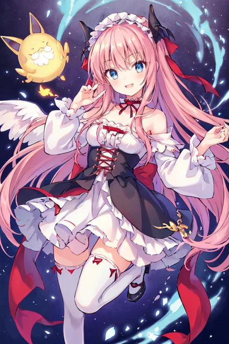 ((masterpiece)), ((Highest quality)), (Ultra High Definition), (( cute)), cute, ( nice),  's illustration ,  anime style, full body, a cute girl, Alone, (美Shii目), small devil, Gothic and Lolita (Age type: Fashion ),  slim, slender, 美Shii胸,  black wings, ev...