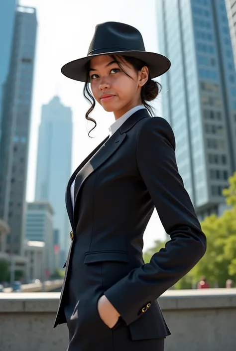 Make her as an architect wearing hat 