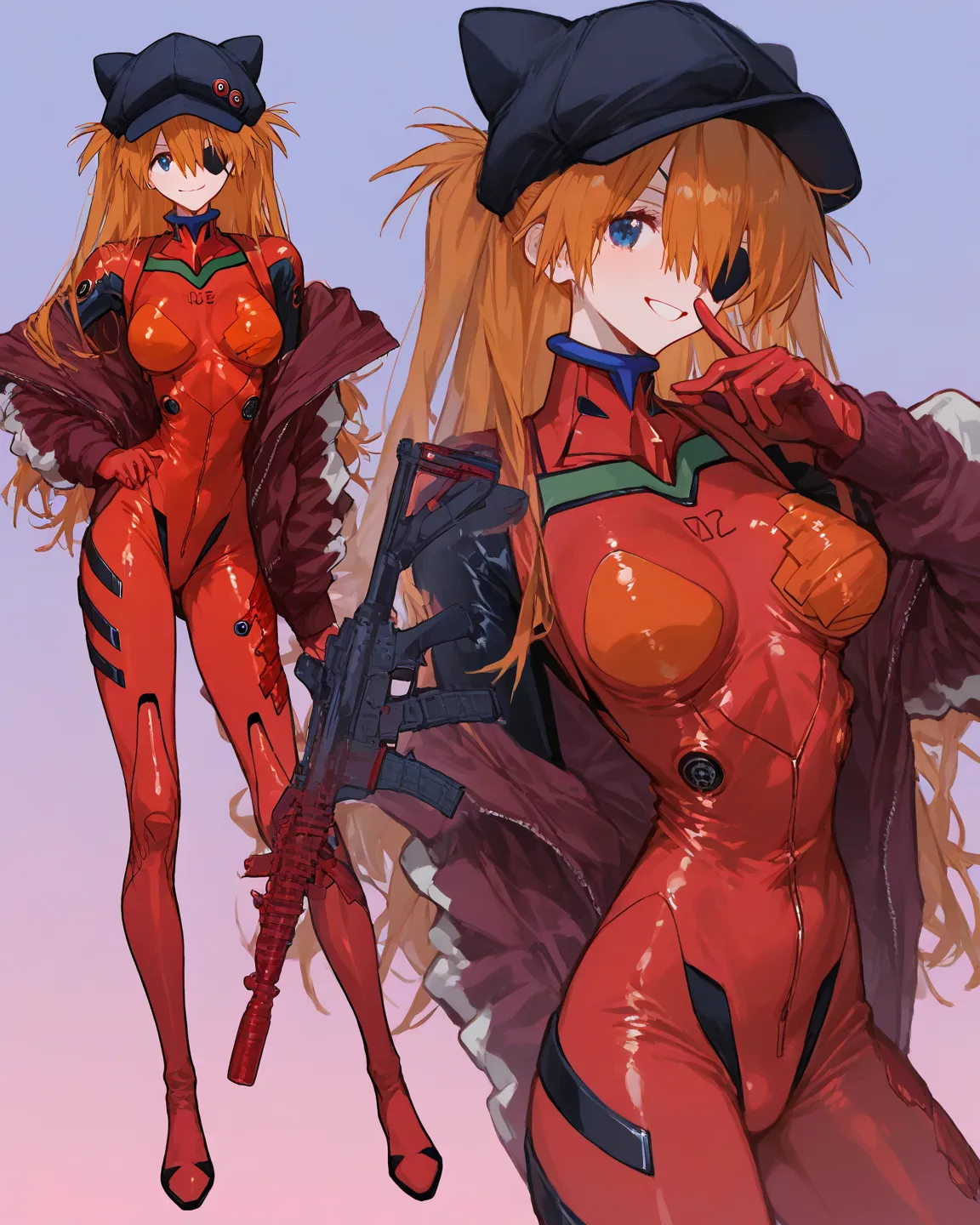 Highest quality、   748cm style  ,       、            8k Wallpaper、         masterpiece、     、  high detail、、            absurd,             latest,                 Neon Genesis Evangelion、    woman 1 person、 、  Su Long Aska Langley 、  orange hair、         ...