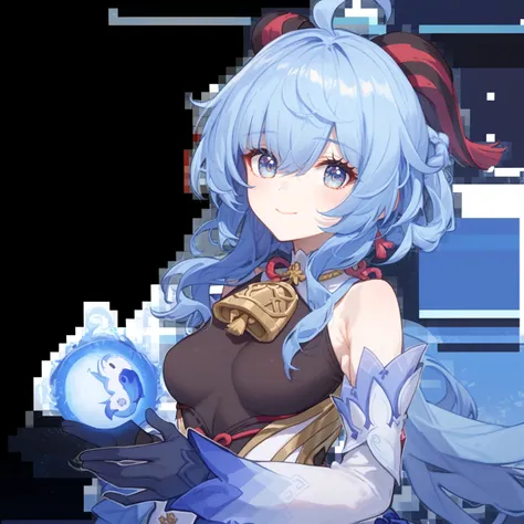 A woman with blue hair and a blue dress has a blue sphere,  Ayaka from Genshin Impact , portrait  a knight girl of the zodiac ,  Ayaka from Genshin Impact ゲーム, Kirokaze&#39;s Pixel, Genshin Impactのキャリング,   Genshin Impact character  , genshin, Blue scales o...