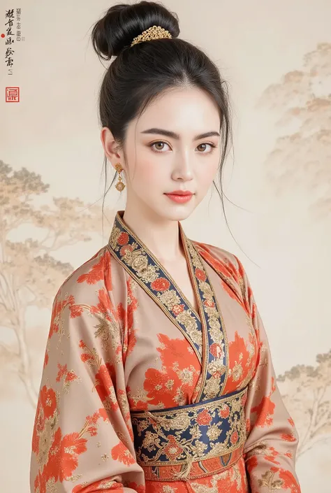 (masterpiece), Chinese brush painting, breathtaking ancient woman, (priest dress), (elegant full body pose), (frontal view), highlighted intricate details, vibrant ink strokes, harmonious color palette, showcasing grace and beauty, winning award quality, (...
