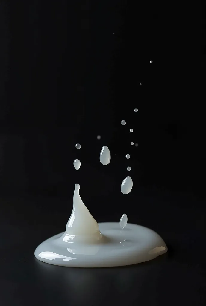 A few drops of almost transparent white glue are placed on a black background