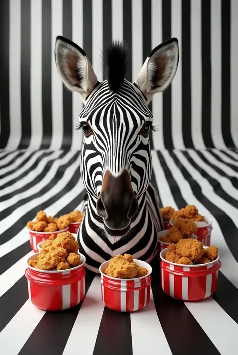 A zebra with a face on a black indrivs and kfc lucky jars 7 pieces 