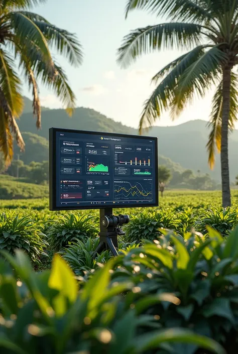 draw a screen of the phone monitoring the machinery harvesting coffee in the garden