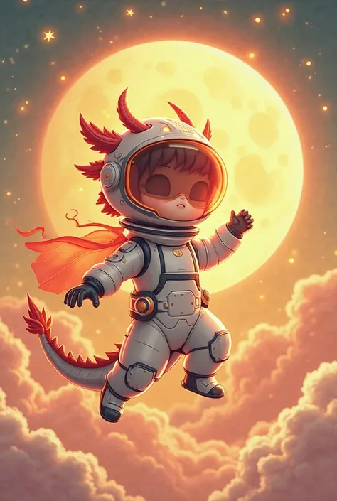 Le modèle porte des lunettes de soleil en verre avec des étoiles et laA Chinese dragon flying in the sky, wearing an advanced white space suit and holding on to its head is a cute  with red hair, dressed as cyberpunk characters from Pixar's " mesa warrior ...