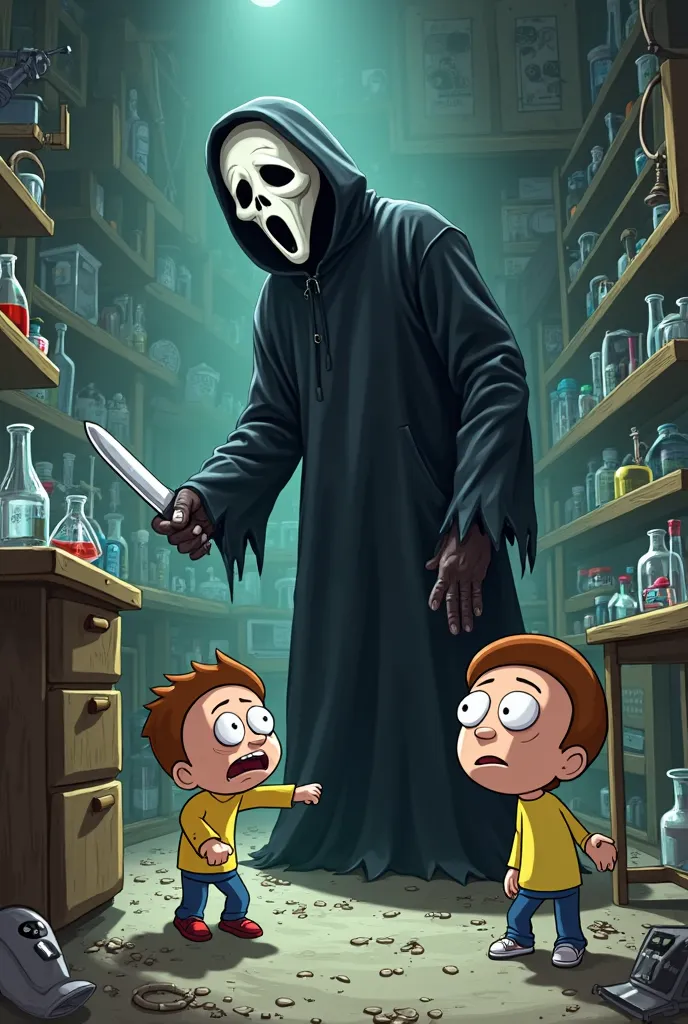 Ghostface meets adults rick & Morty 