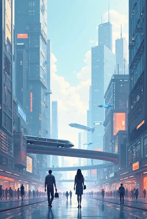 Make me a plan from above of a futuristic and modern city, with simple figures