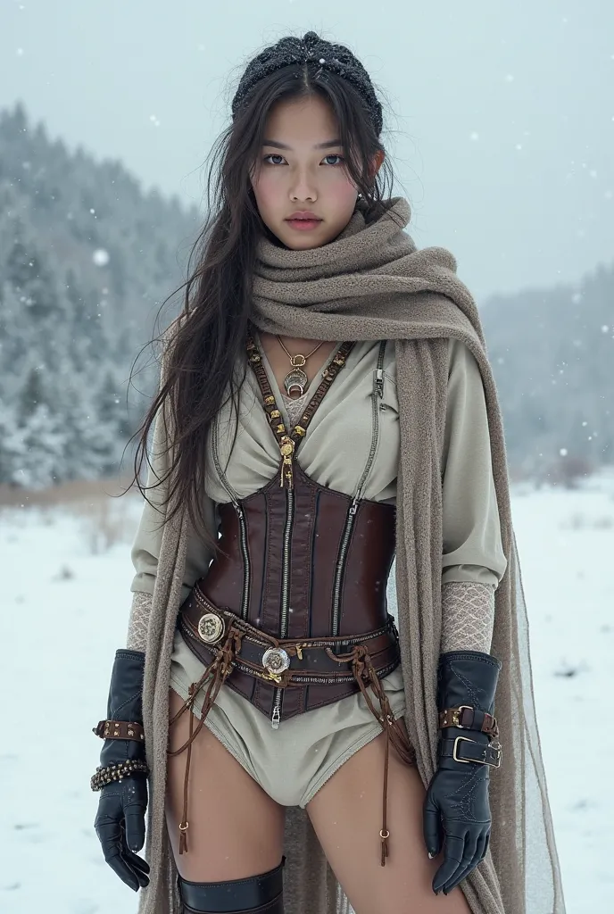 beautiful GLUTES, ethnic: Korean, fair white skins, shows   panty underwer: face looking at the viewer, front view, Womancore: gradients battlefield: steampunk attires:   jumper: zippers belts clasps latches buckles:   : scarf watch corset:   : chest-plate...