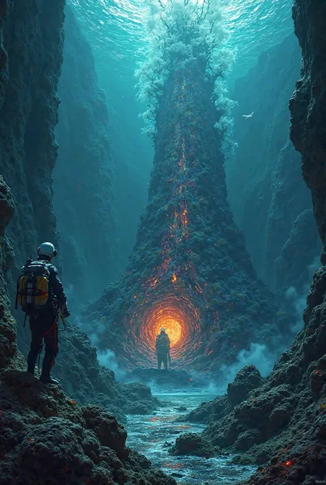 Create a short story about an explorer who discovers an ancient underwater volcano in the Hadal zone, with an active hydrothermal chimney.