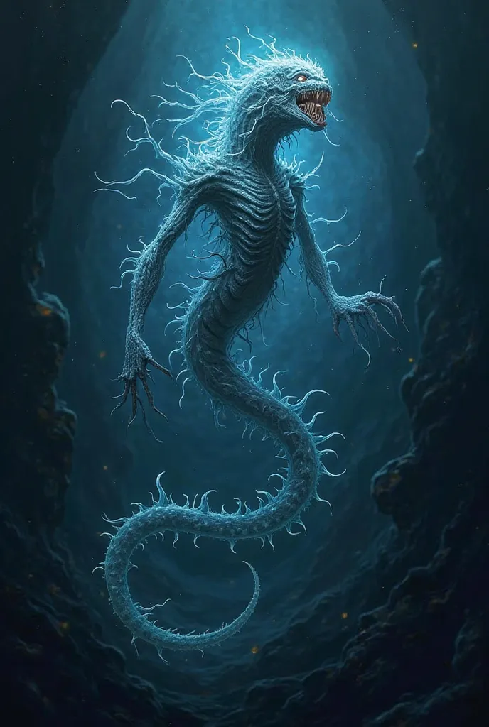 Design an abyssal creature with bioluminescence that attracts its prey with hypnotic light patterns.