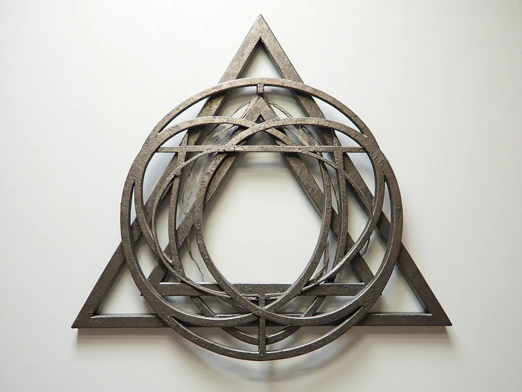 Iron work of an Apollonius net of tangent circles, inscribed in a triangle.