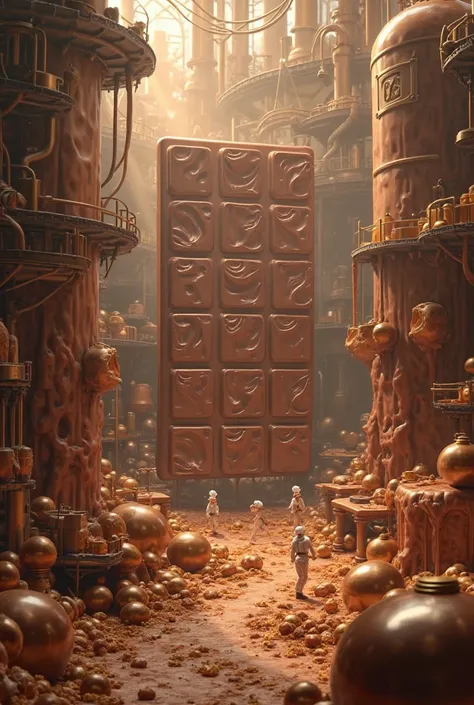 Magical Chocolate Factory – Ultra-Detailed Cinematic Scene

"A colossal chocolate bar is being meticulously assembled by tiny pastry chefs in a whimsical, larger-than-life chocolate factory. Towering vats pour silky rivers of molten chocolate into oversize...