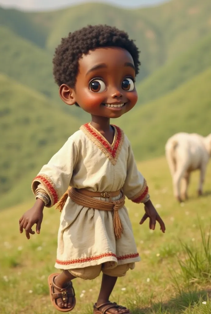 Kaldi (Young Goatherd)
"A cheerful Ethiopian boy, around , with a slender yet energetic frame. His face is round with youthful features, wide expressive brown eyes, and a bright smile filled with curiosity. He has short, curly black hair and a smooth, warm...