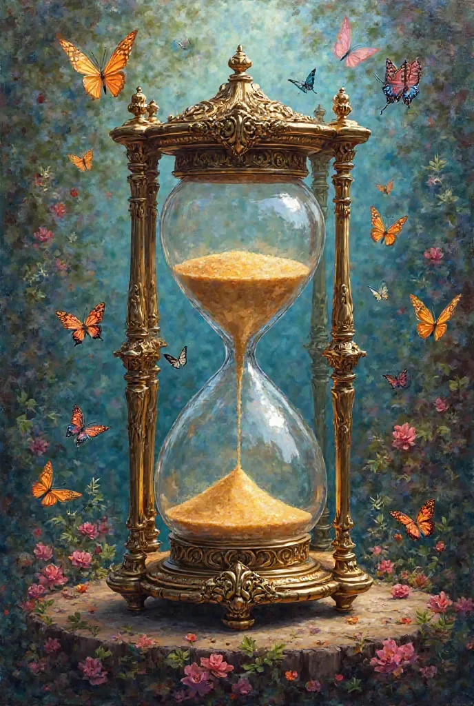 Hourglass painting and the background with butterflies