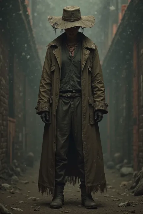  hat top shape long dirty coat