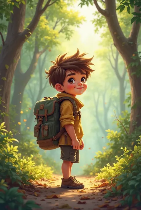 I want for myself an image of a boy with a backpack on his back