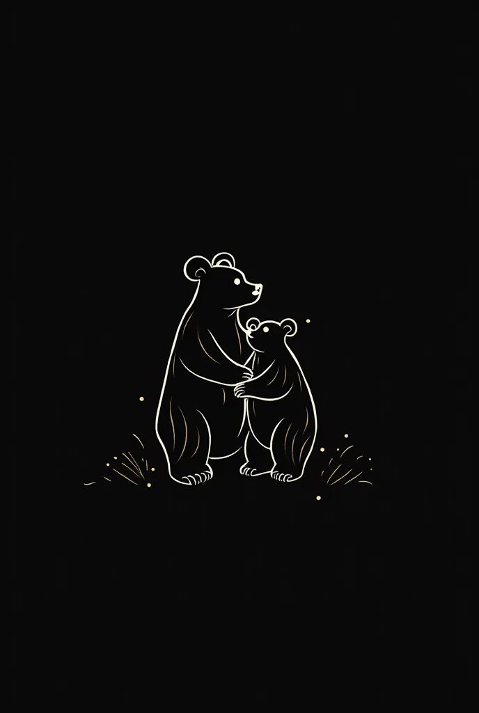 A bear family, black background and drawing with white stripe, an elegant and simple logo 