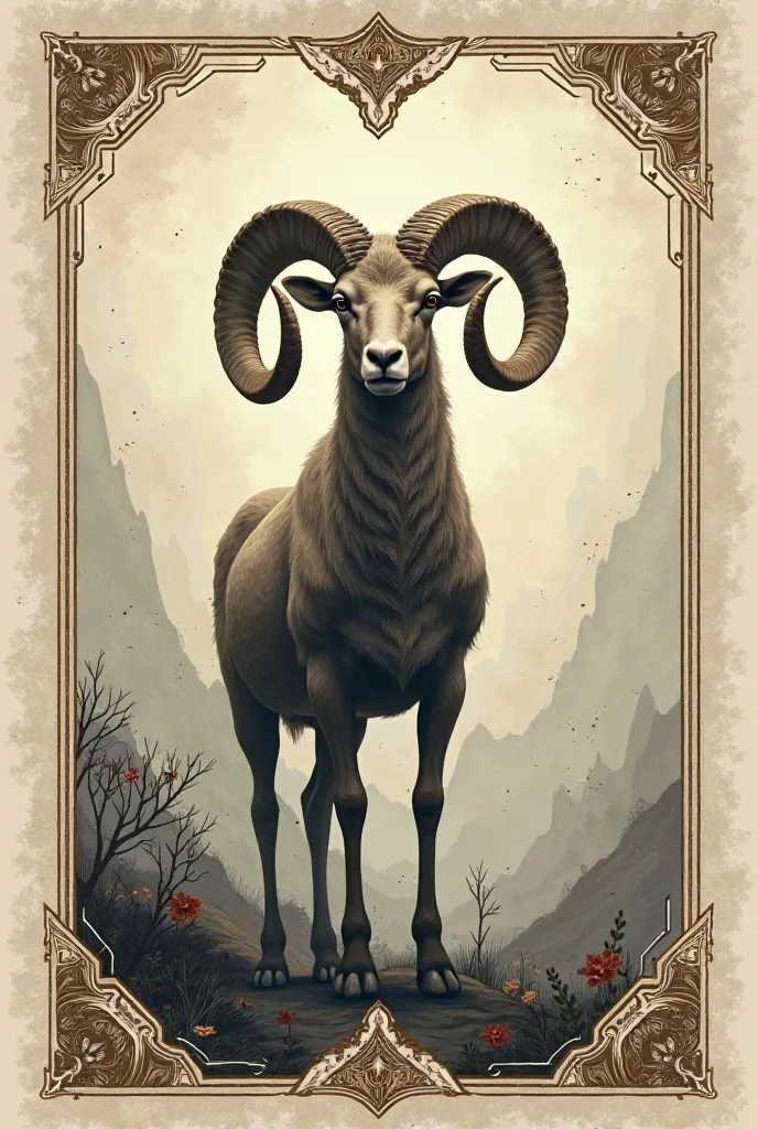 The ram card in format 1:3, esoteric theme with sober colors