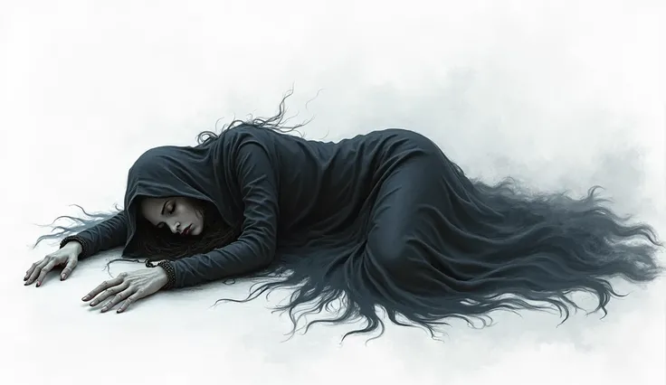 Dangerous Witch full body sleeping white background 