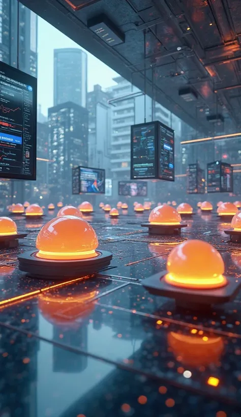  software development, ai, automation,workflow, floatng screens, orange orbs, no human