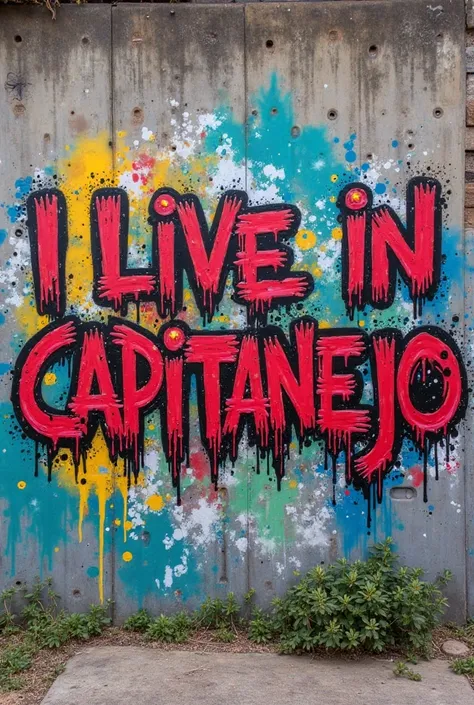  Community Create graffiti that says "I live in Capitanejo" Punk colorful style