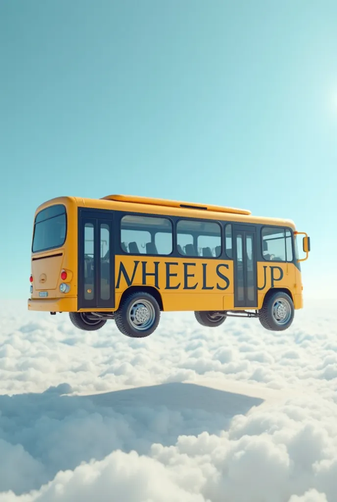 Create an image of a bus with Wheels up text on it without eyes or mouth