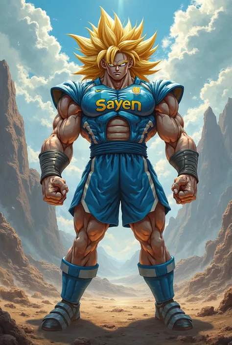 Broly from Dragon Ball Z with the Olympique de Marseille soccer jersey and write Sayen